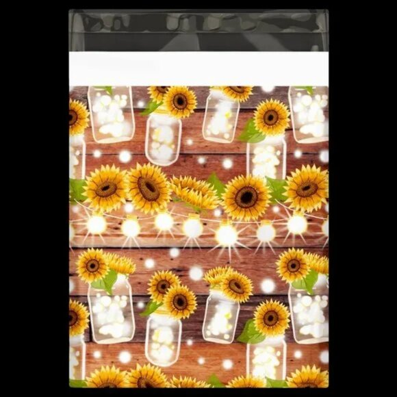 30 Poly Mailers/shipping Bags/ 30 Thank you Stickers - Sunflowers & white - Picture 2 of 3
